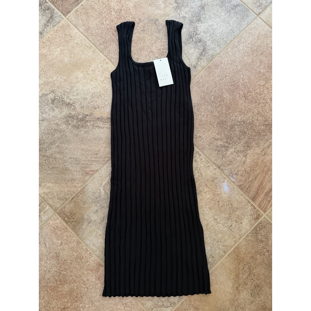 Women's A New Day Black Ribbed Knit Midi Tank Sleeveless Sundress Size Small NWT